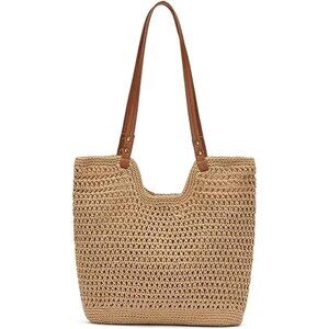 Women's Khaki - Boho Woven Tote Purse For Vacation Crochet Beach Shoulder Bag